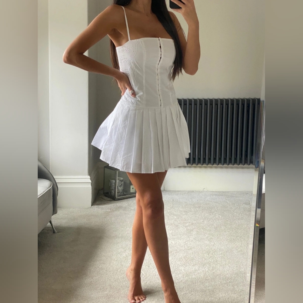 Zara white pleated mini dress corset